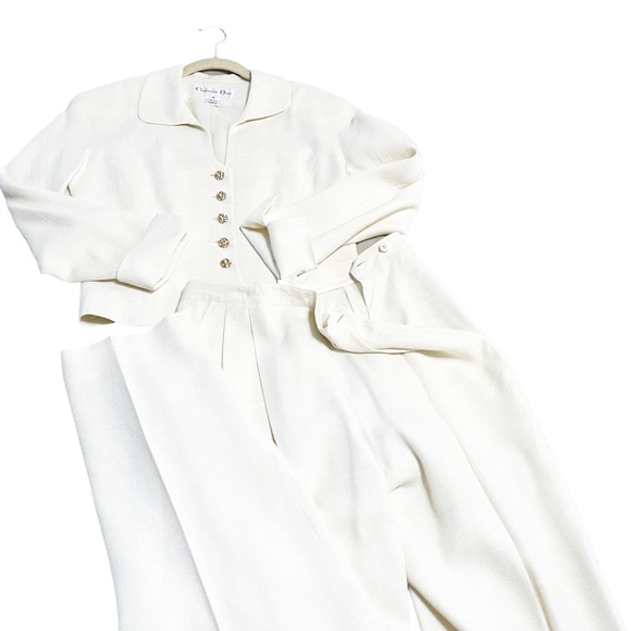 Christian Dior Vintage Jacket Size 6 Slacks Size 8 Cotton Linen Button Elegant - Picture 8 of 15